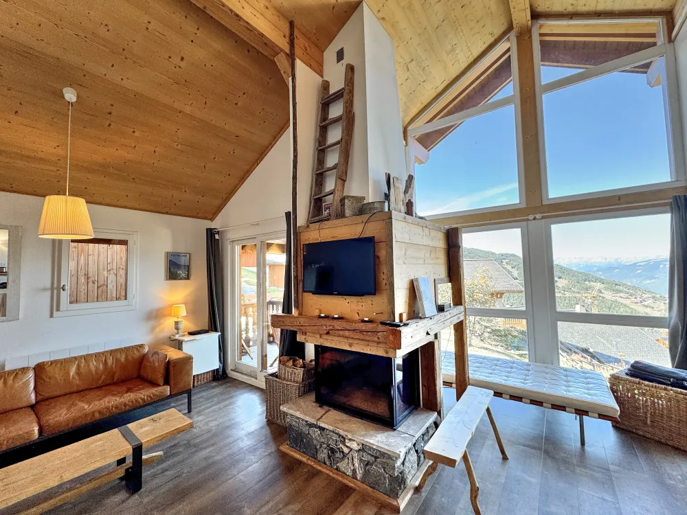 Salon avec superbe vue l'été comme l'hiver