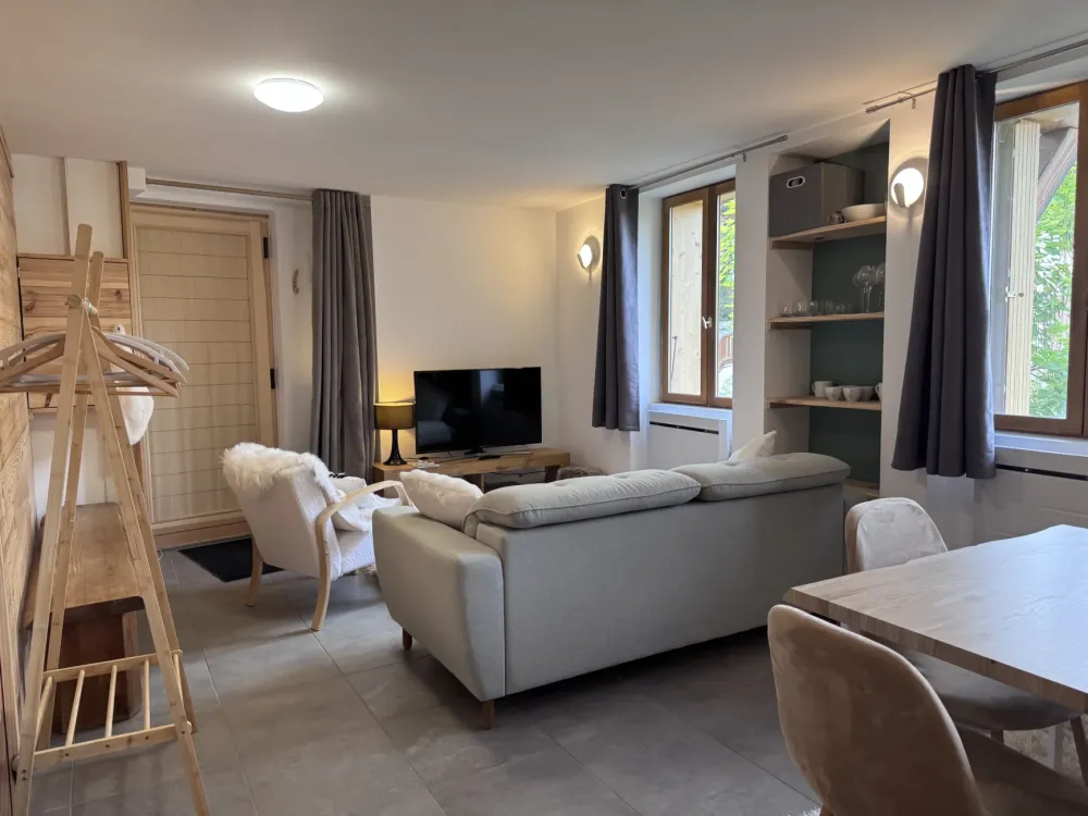 Pièce de vie, avec canapé-lit double de haute qualitée