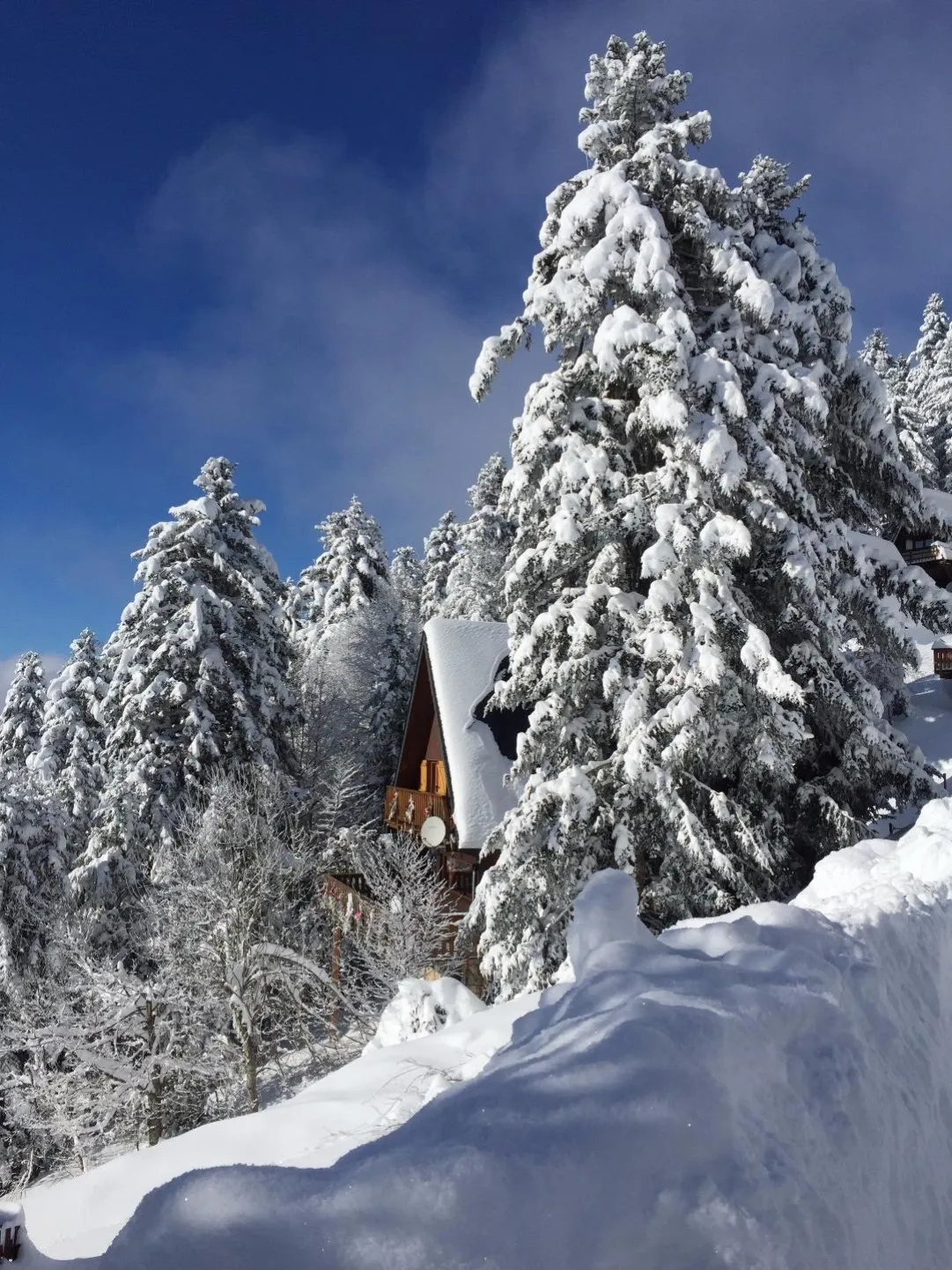 Le chalet, une belle journée d'hiver, orienté plein sud