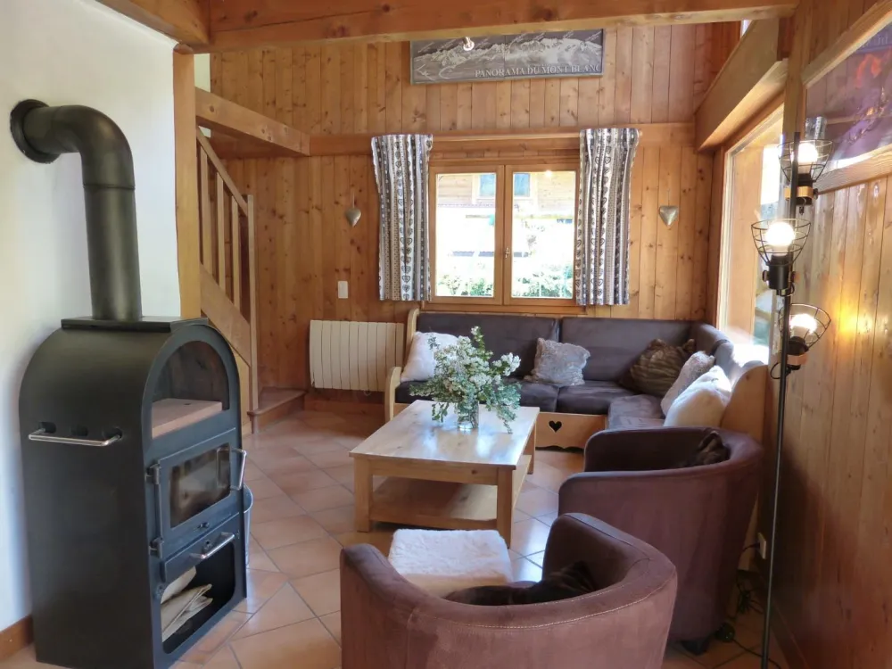 Salon avec poêle à bois (bois fourni )